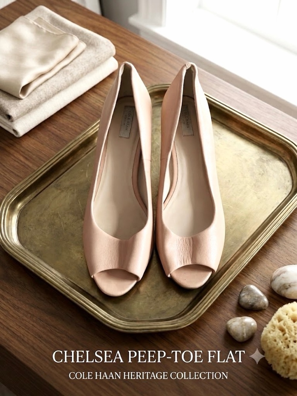 Cole Haan Nude Leather Peep Toe Block Heel Pumps Women's 8.5B Comfort Shoes
